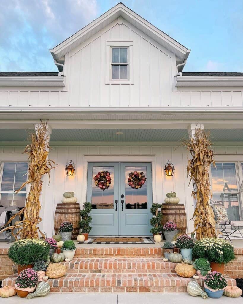 Light Blue Double Front Door with Glass