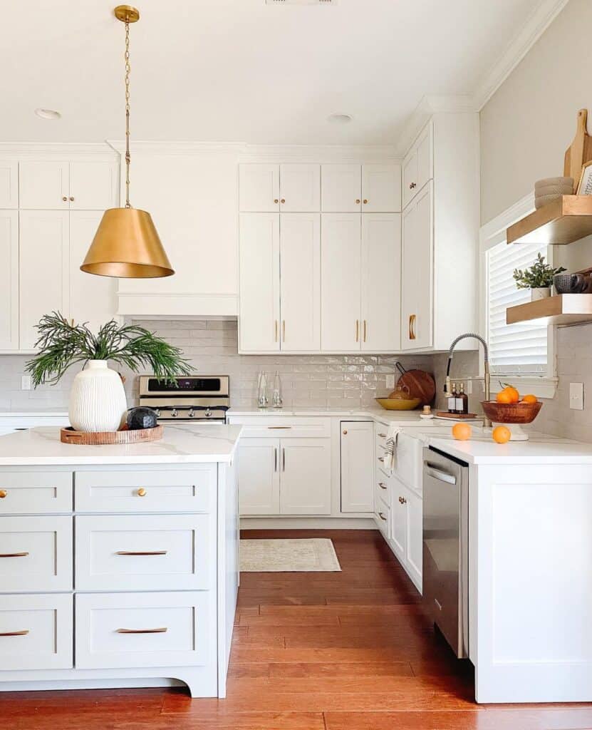 Light Blue Island with Brass Pendant Lighting
