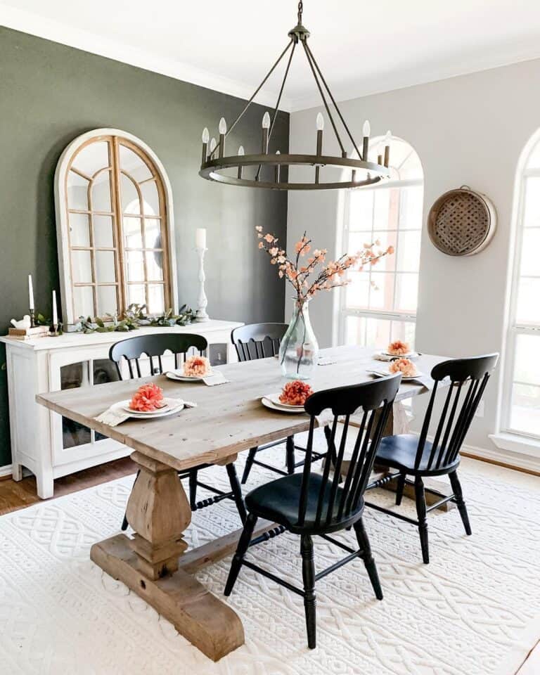 Light Wood Dining Table with Chandelier Lighting