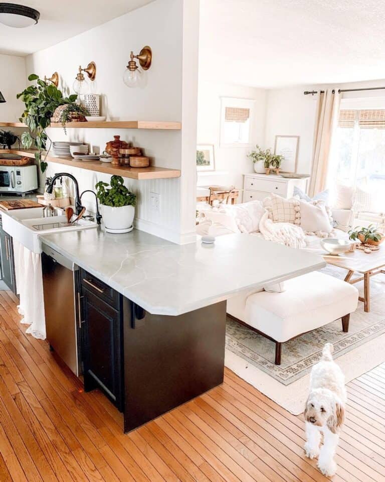 Light Wood Floating Kitchen Shelves