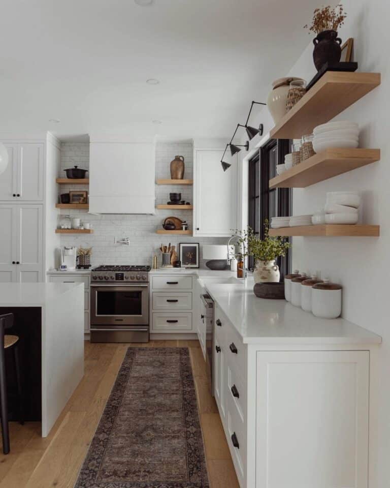 Light Wood Floating Shelves Kitchen