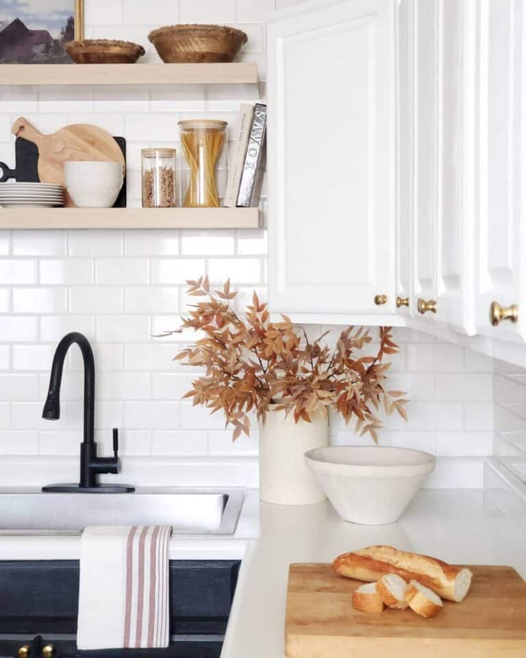 Light Wood Floating Shelves in Kitchen