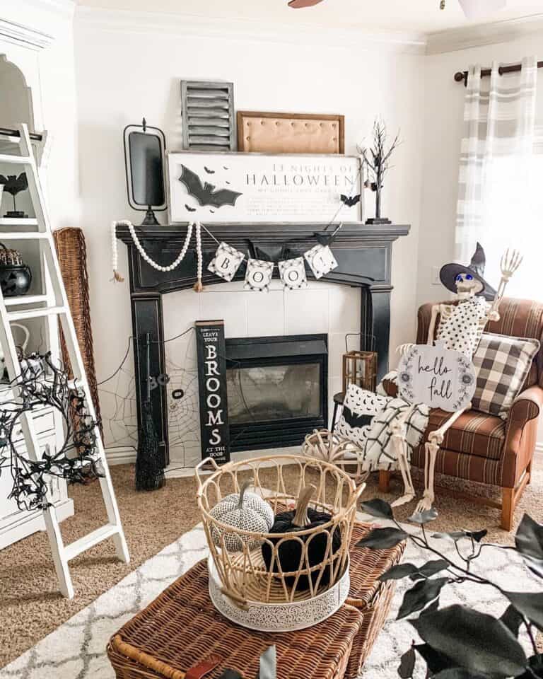 Living Room with Halloween Skeleton Decor