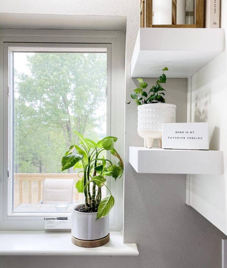 Minimalist Kitchen with White Floating Shelves
