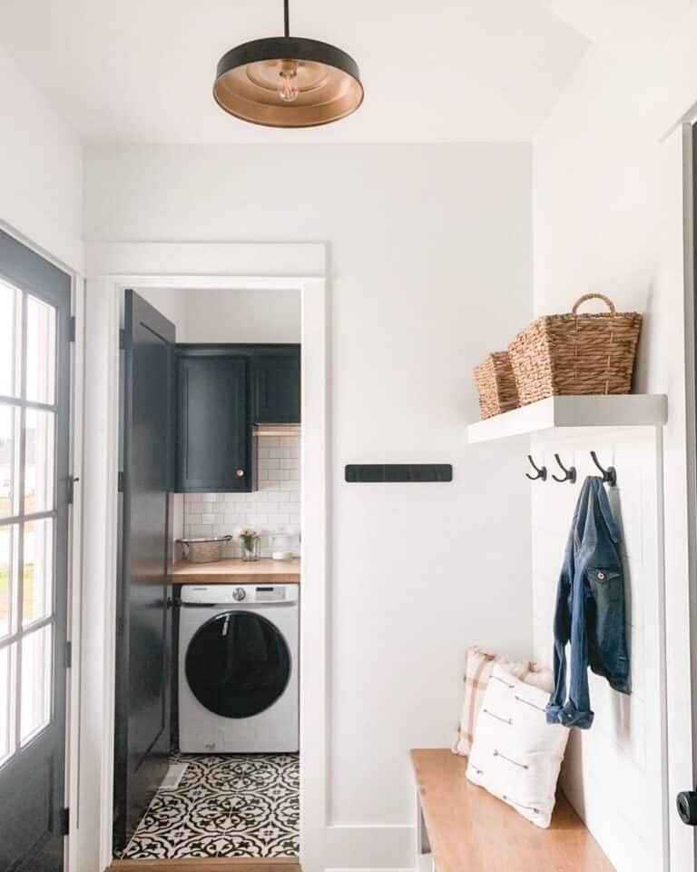 Mudroom with Black Laundry Room Door