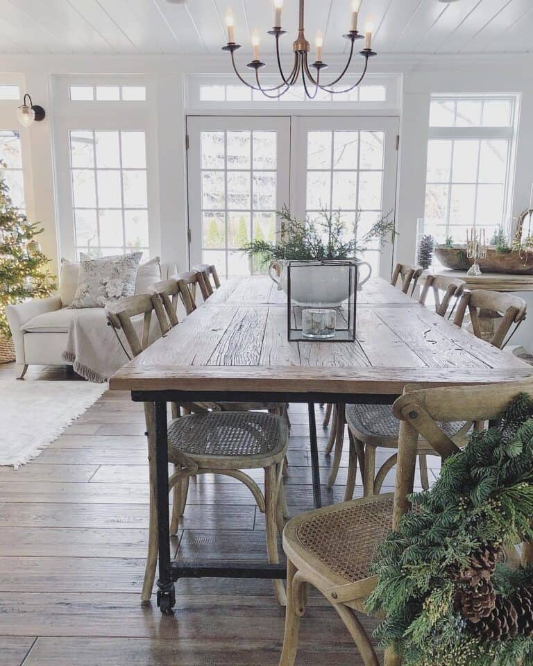 Natural Wood Dining Table with Wheels