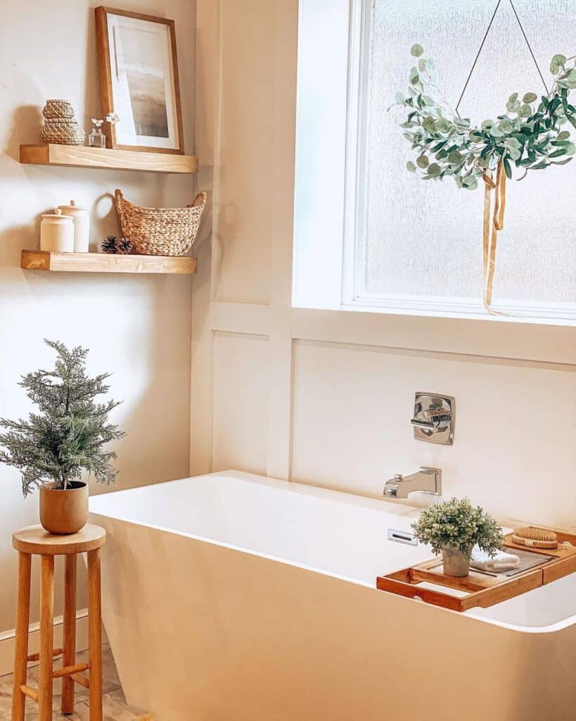 Naturally Lit Bathroom with Wood Accents