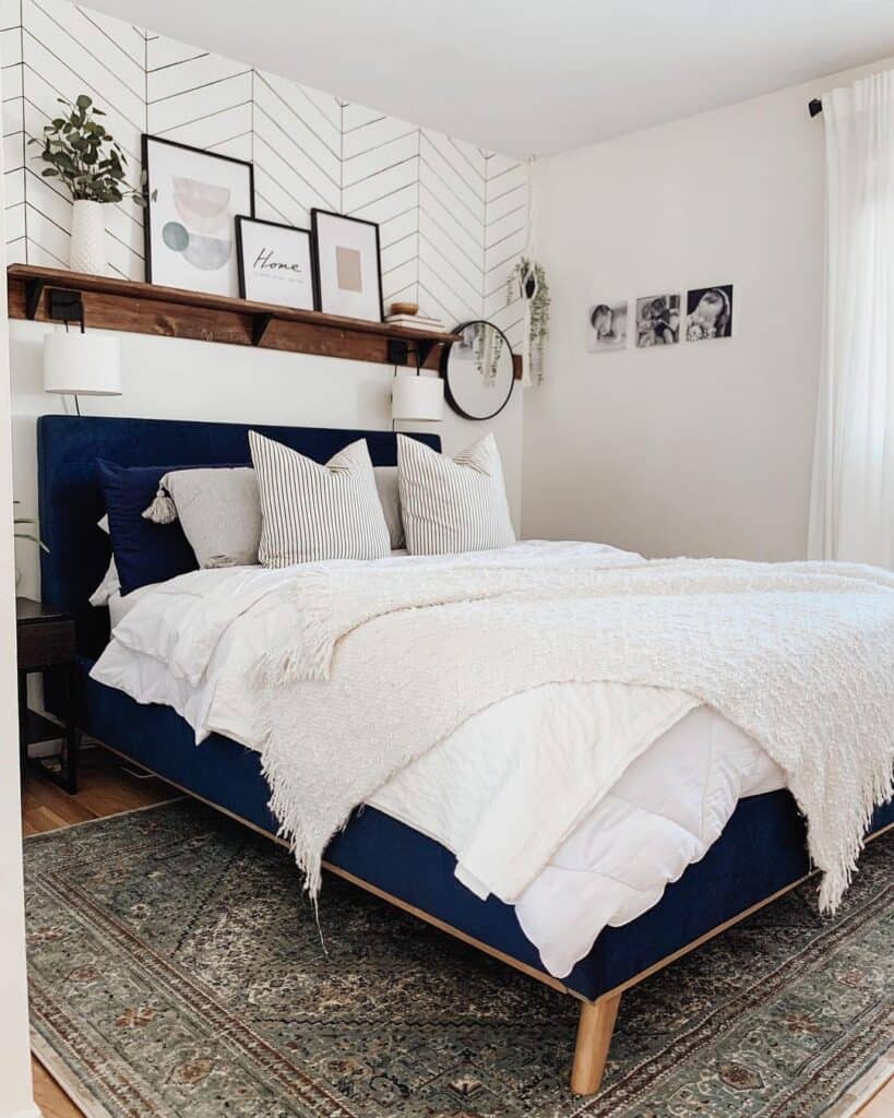 Navy Blue Bedframe with Chevron Accent Wall
