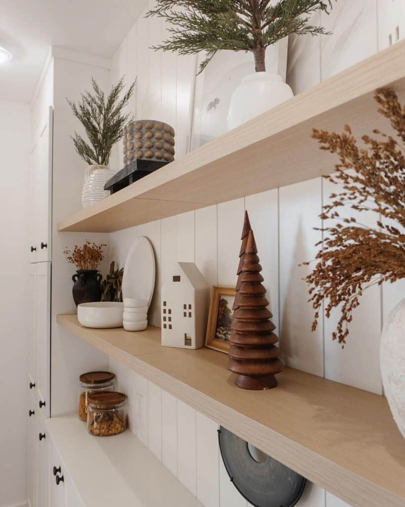 Oak Floating Shelves in a Pantry