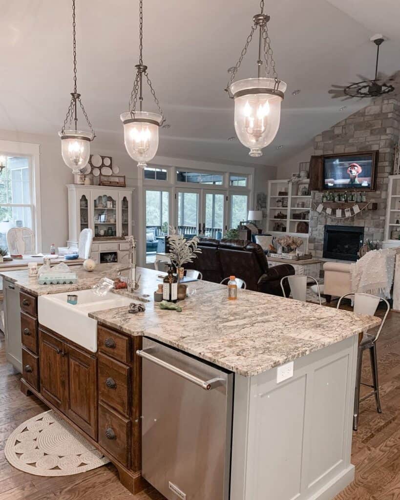 Open Kitchen With Glass Pendant Lighting