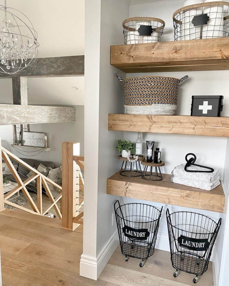 Open Linen Closet with Floating Shelves