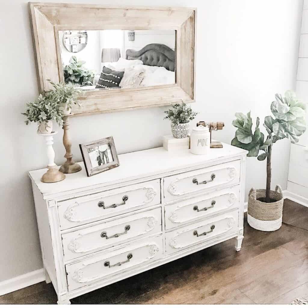 Ornate White Dresser With Vintage Bronze Handles