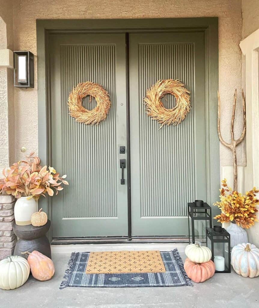 Pale Green Fluted Double Front Doors