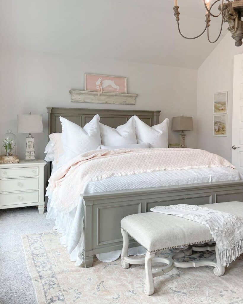 Pink Coverlet Paired with White Bedspread