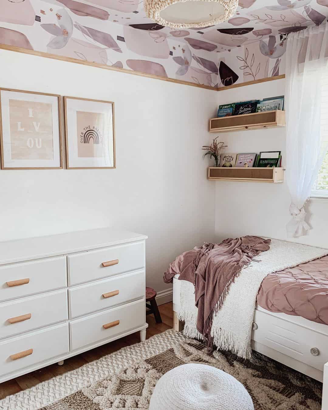 Pink Multi Tone Wallpaper on Bedroom Ceiling - Soul & Lane