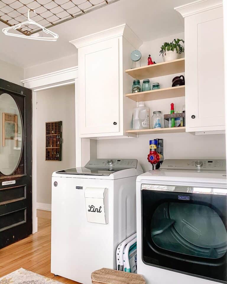 Practical Shelving for White Laundry Room