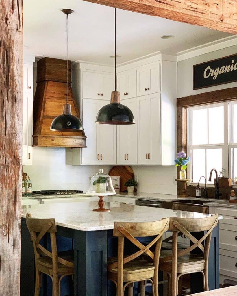 Reclaimed Wood With Navy Blue Island