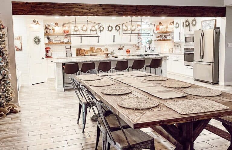 Rectangular Wood Table in Farmhouse Dining Room