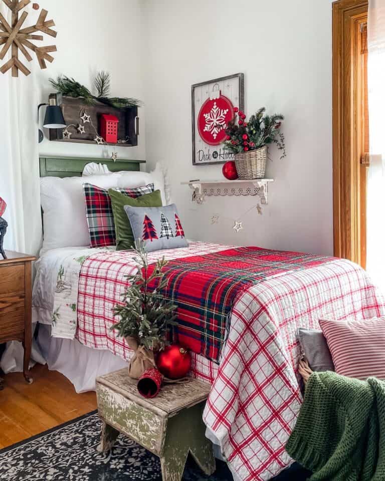Red and White Checkered Christmas Bedspread