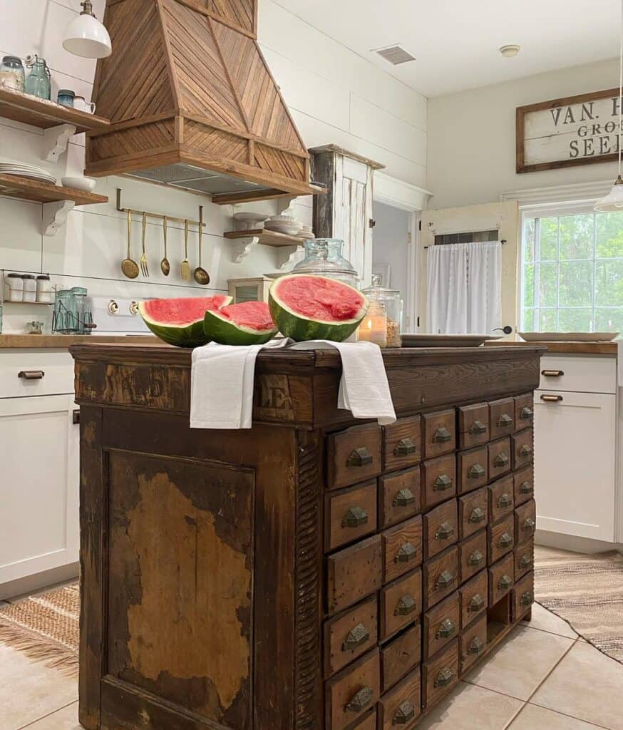 Rustic Dark Wood Cabinet as a Kitchen Island