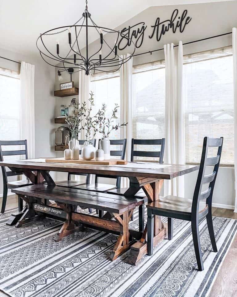 Rustic Dining Room Table Under Chandelier