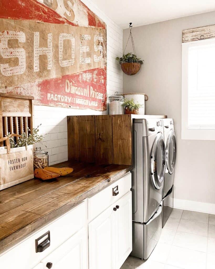 Rustic Farmhouse Laundry Room with Wood Countertops