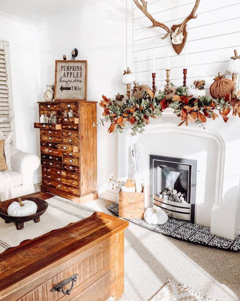 Rustic Living Room with Autumn Garland