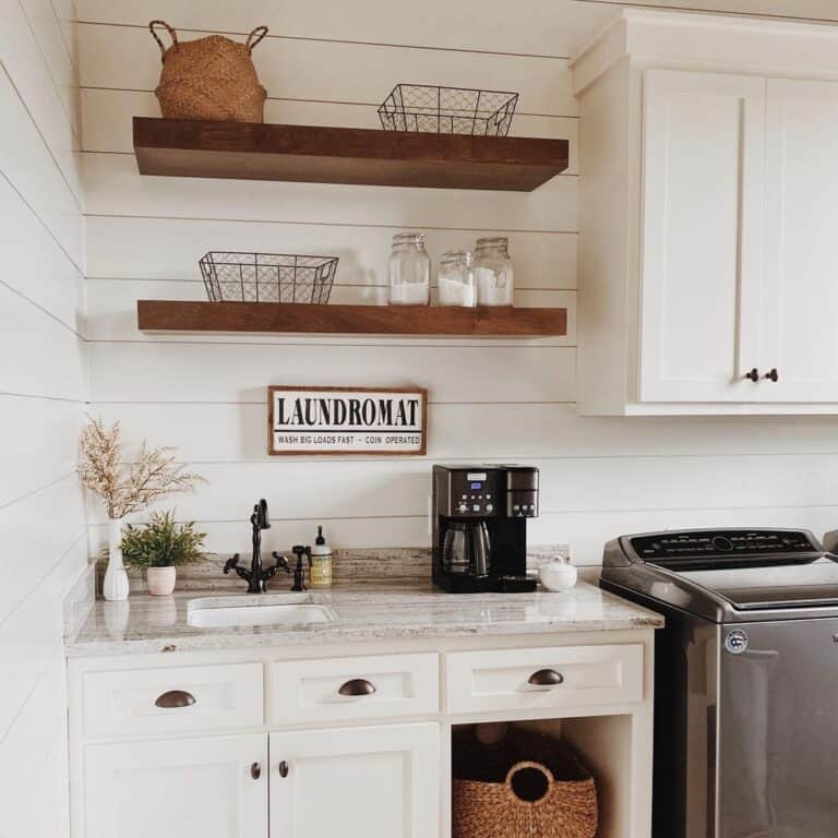 Rustic Wood Floating Shelves for Laundry Room