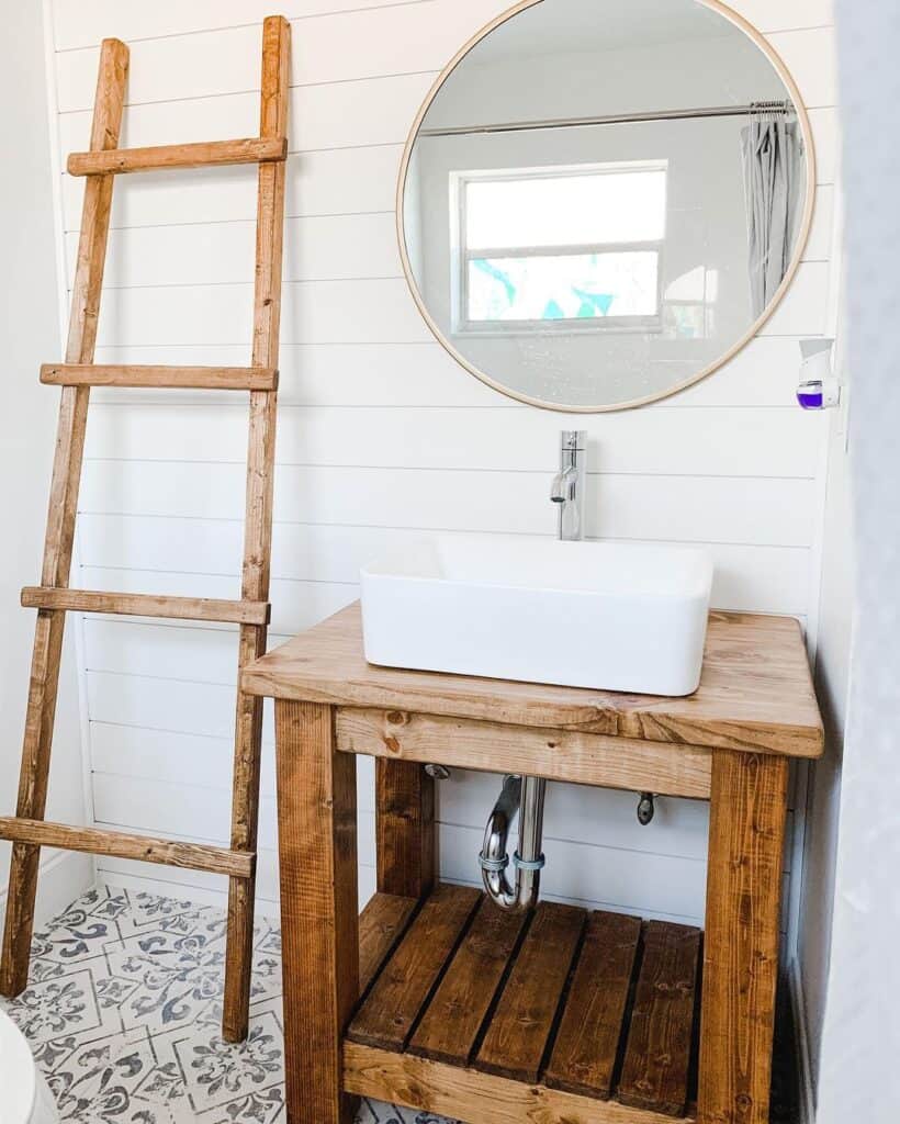 Rustic Wood Washstand with Vessel Sink