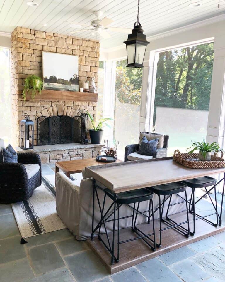 Screened in Porch with Outdoor Fireplace