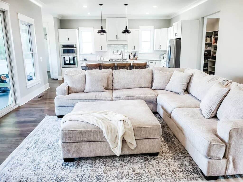 Section Couch with Grey Couch Pillows