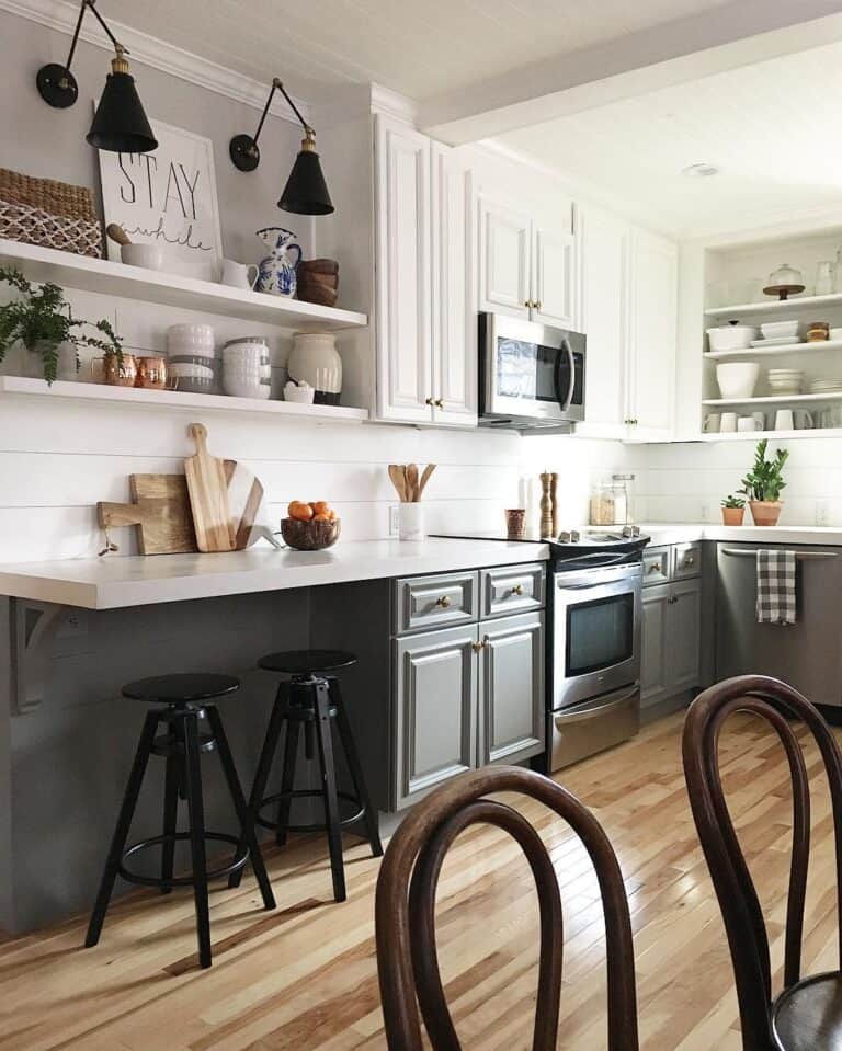 Shiplap Kitchen with Extended White Countertop