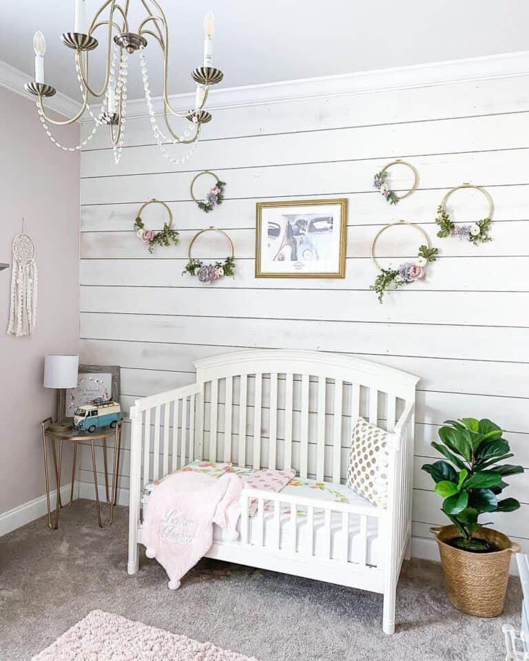 Shiplap Nursery with White Crib