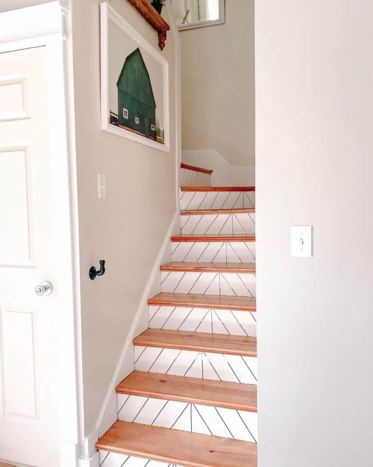 Shiplap Stair Risers and Hardwood Tread Staircase