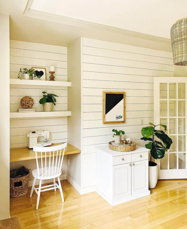 Shiplap Workspace with White and Glass Door