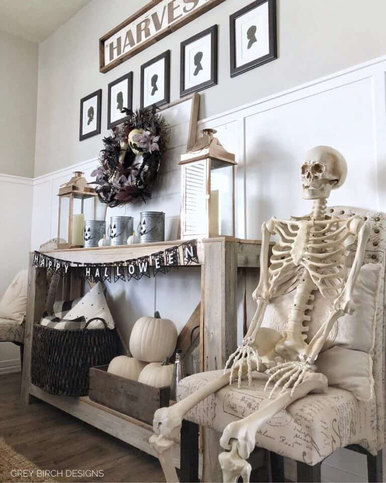 Side Table with Halloween Skeleton Decor