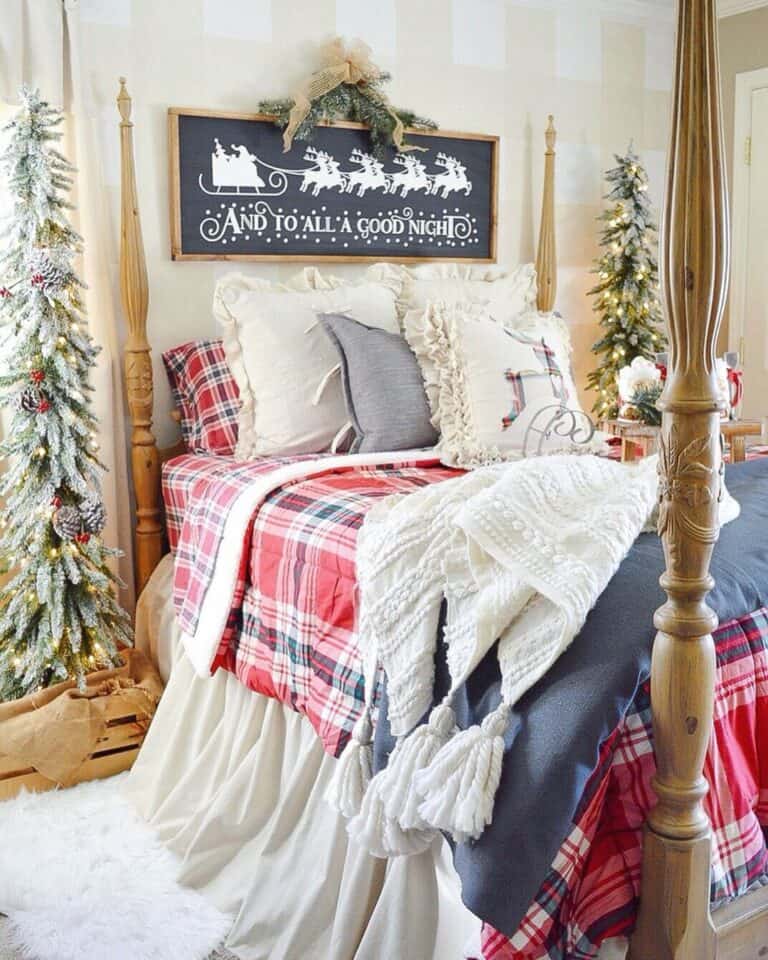 Slender Christmas Trees with a Plaid Comforter Set