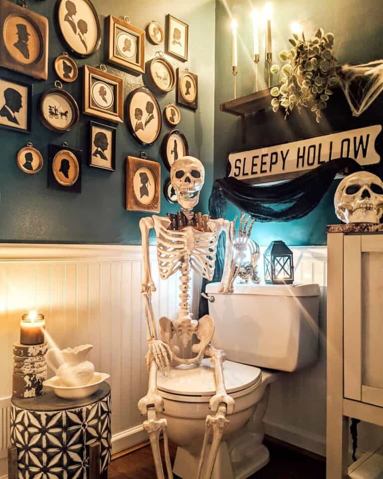 Spooky Half Bath Decorated with Halloween Decor