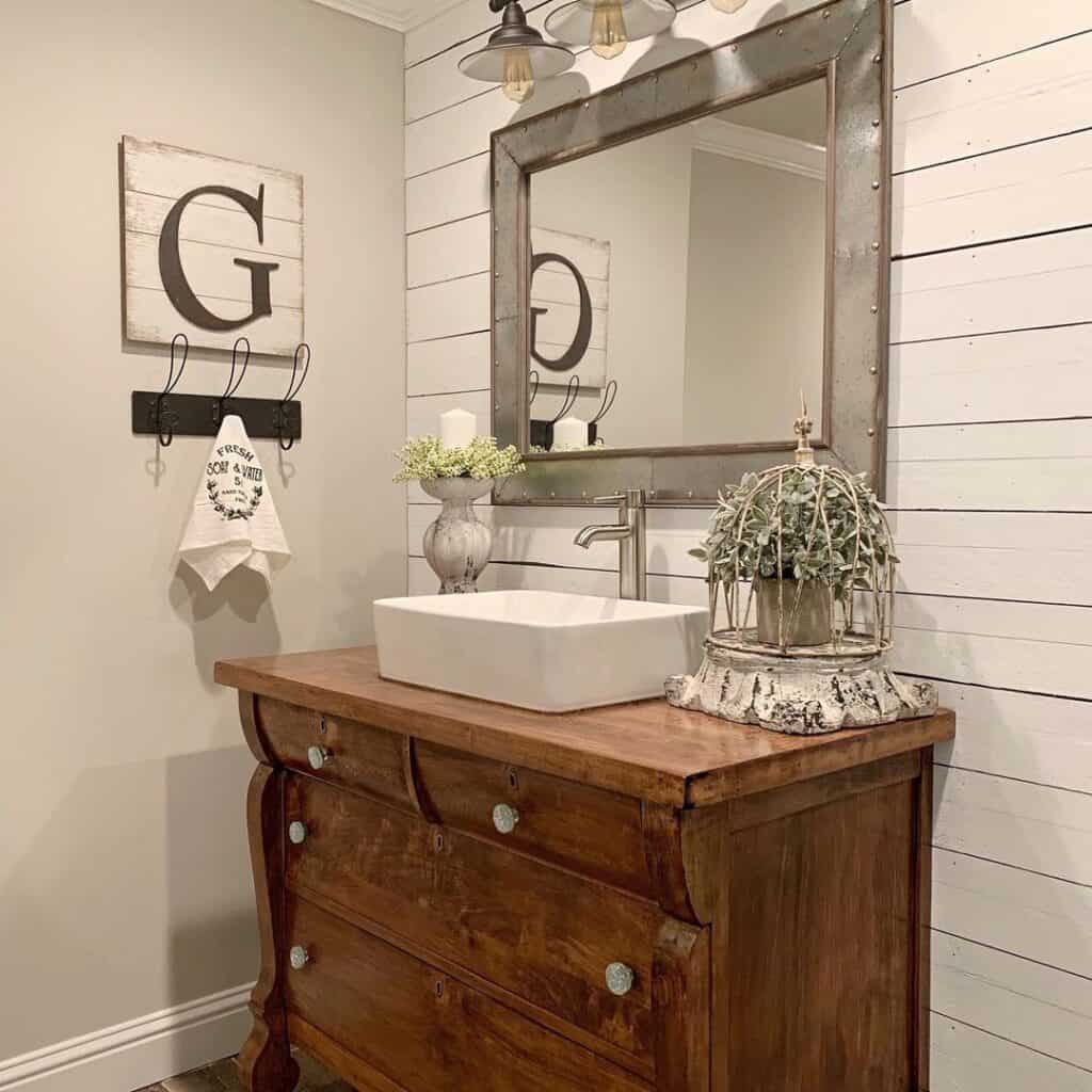 Stained Wood Bathroom Countertop with Sink