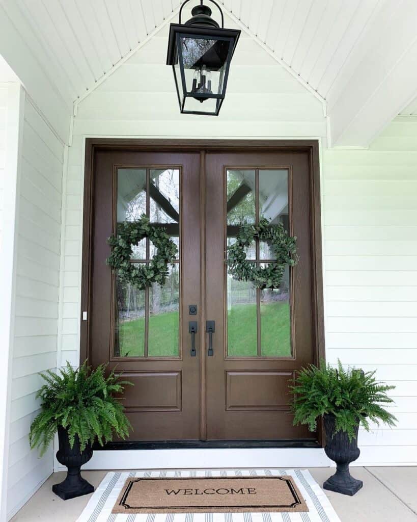 Stained Wood Farmhouse Double Front Doors