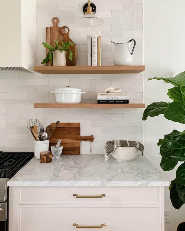 Stained Wood Floating Shelves Kitchen