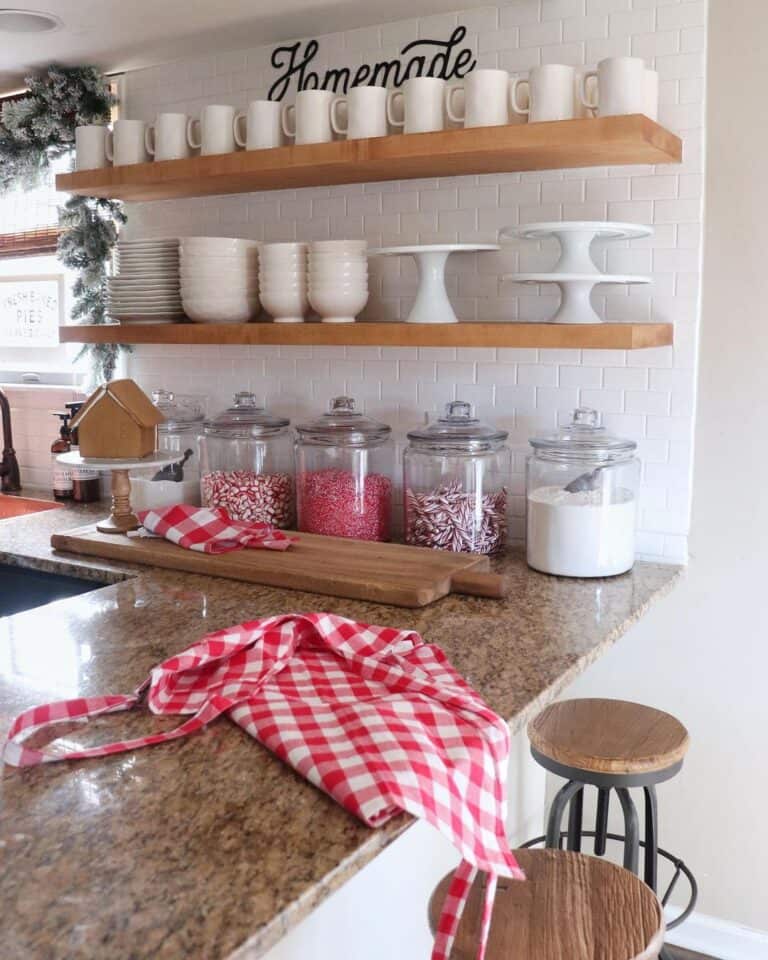 Stained Wood Floating Shelves for Kitchen
