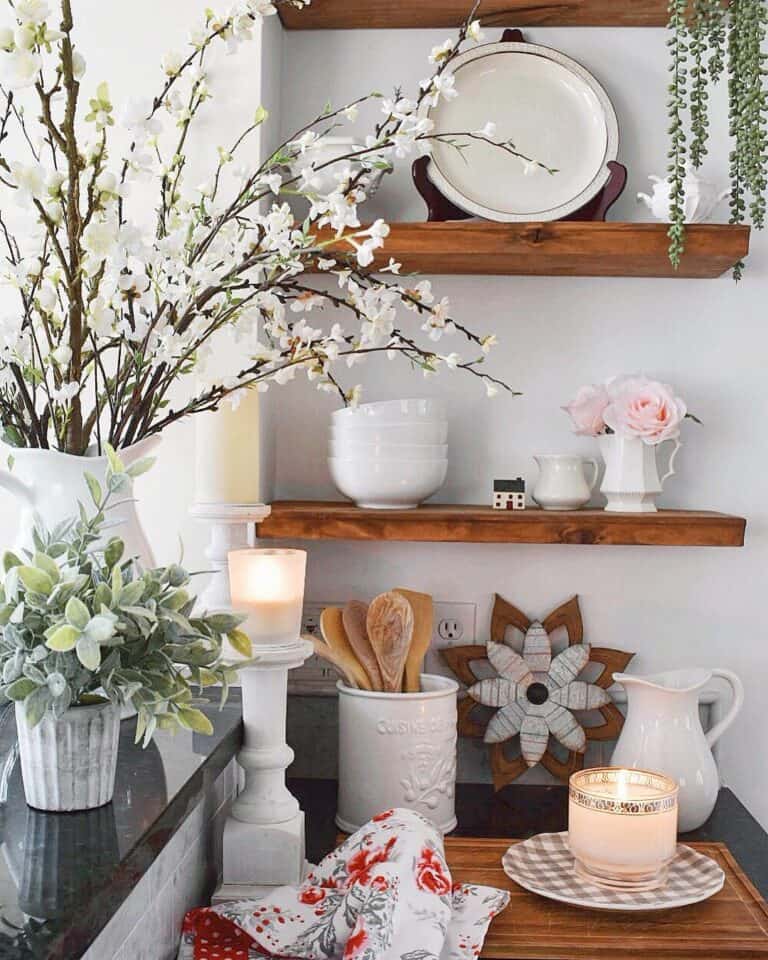 Stained Wood Kitchen Floating Shelves