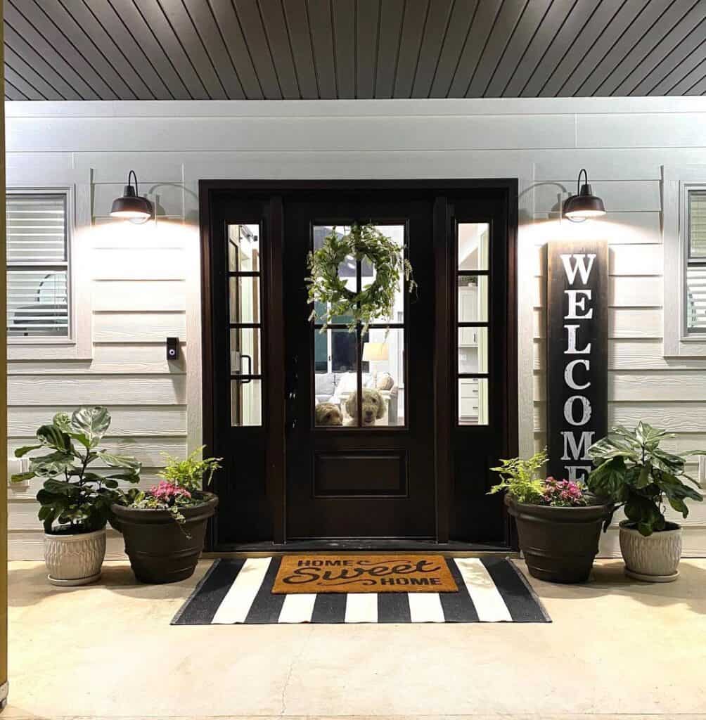 Striped Outdoor Rug Before Front Door