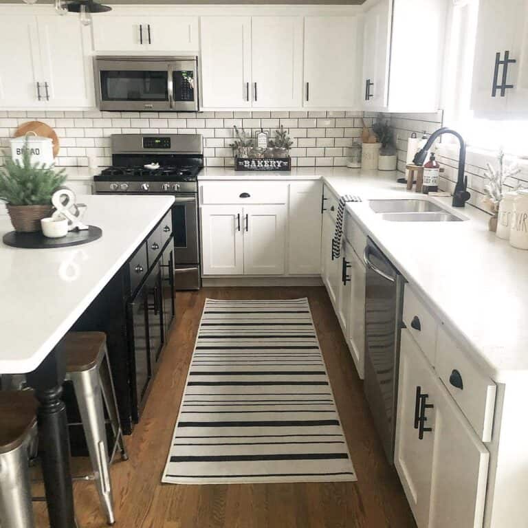Striped Rug in Black and White Kitchen