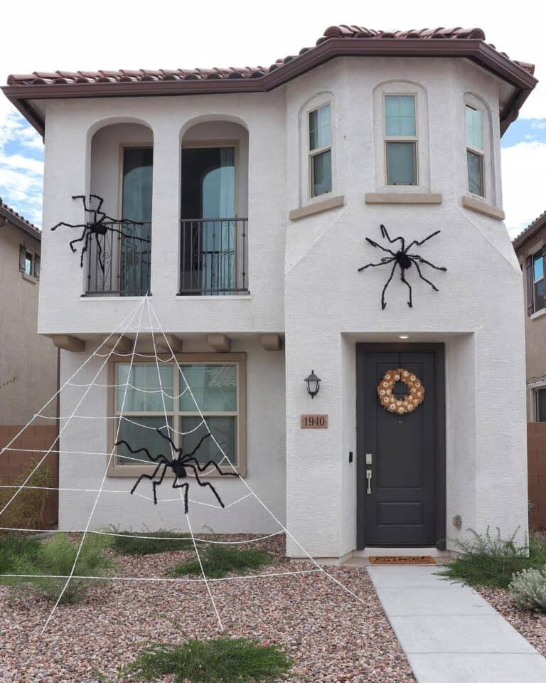 Stucco Exterior with Giant Spiders