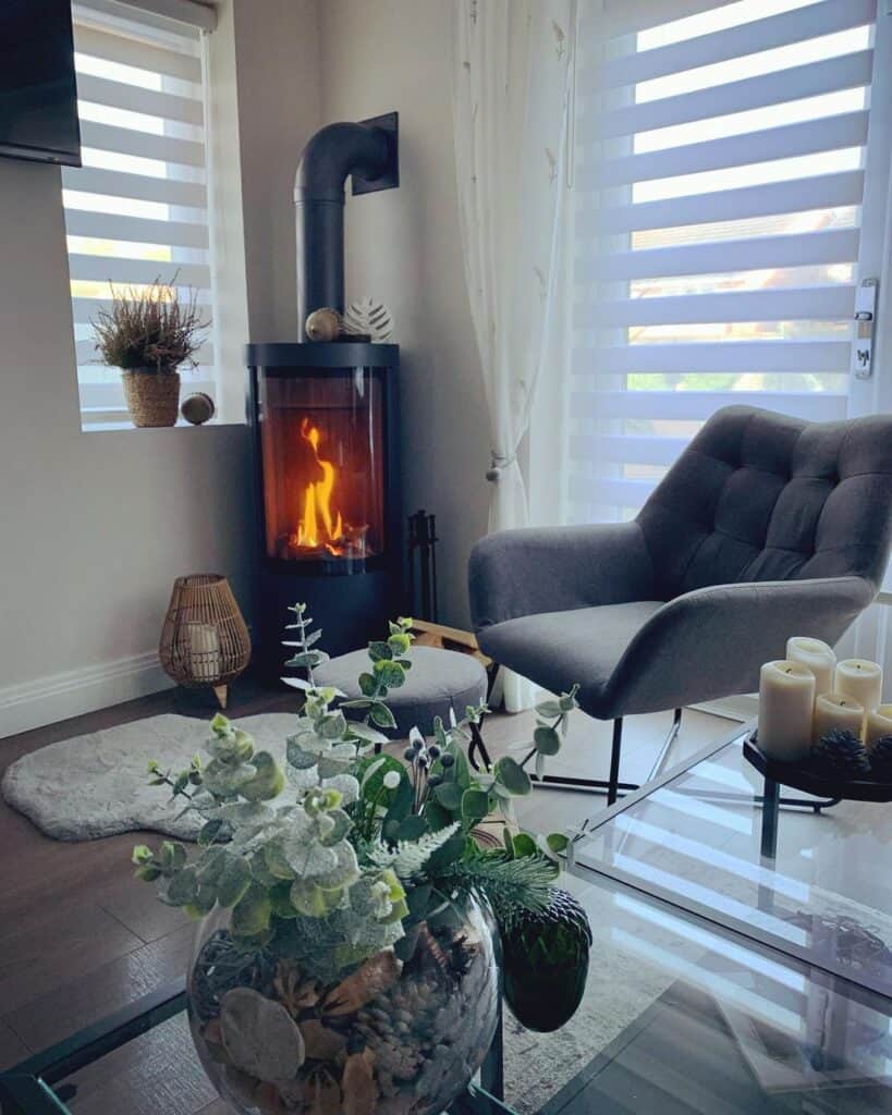 Subtle Autumn Sitting Area with Fireplace