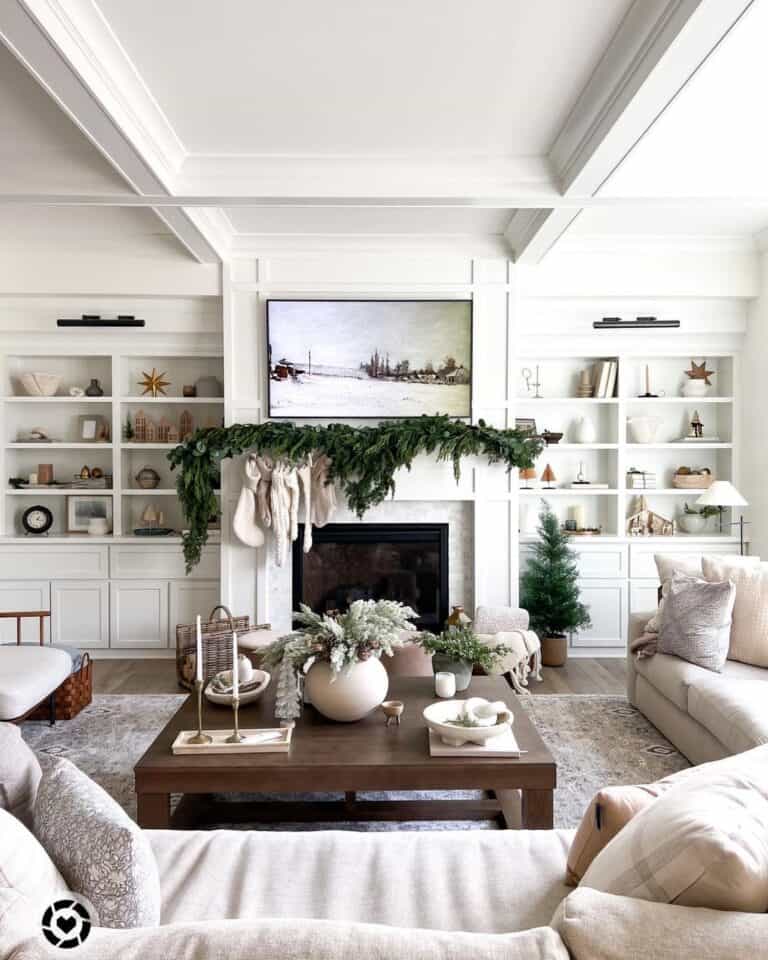 Subtle Christmas Living Room with Shelves