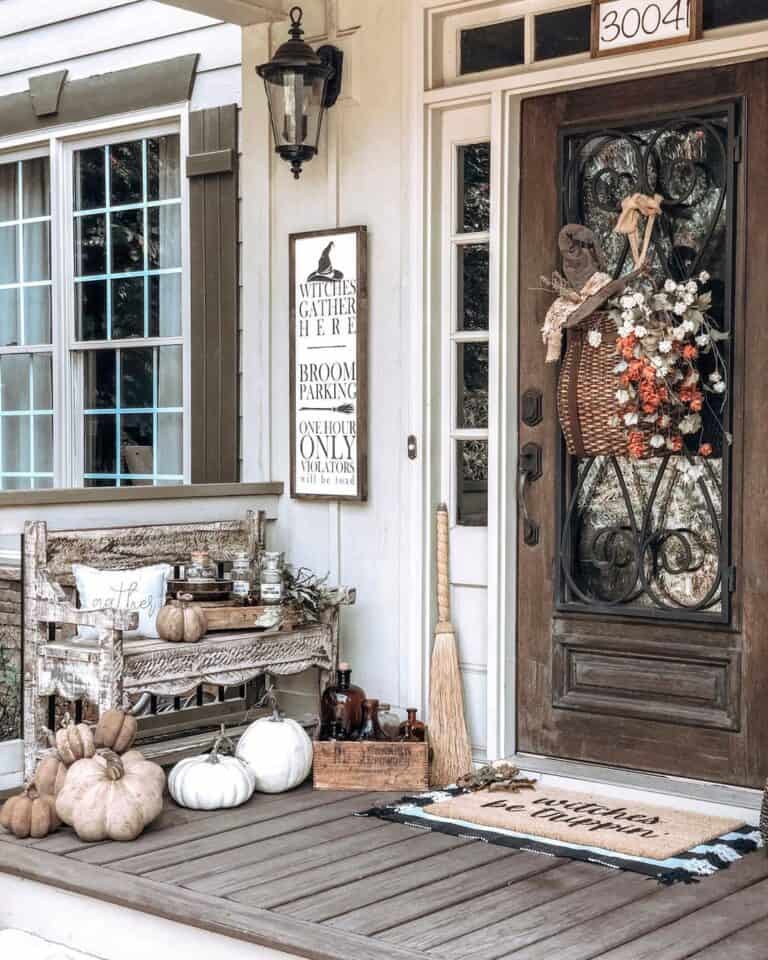 Subtle Witch Halloween Decor on Front Porch