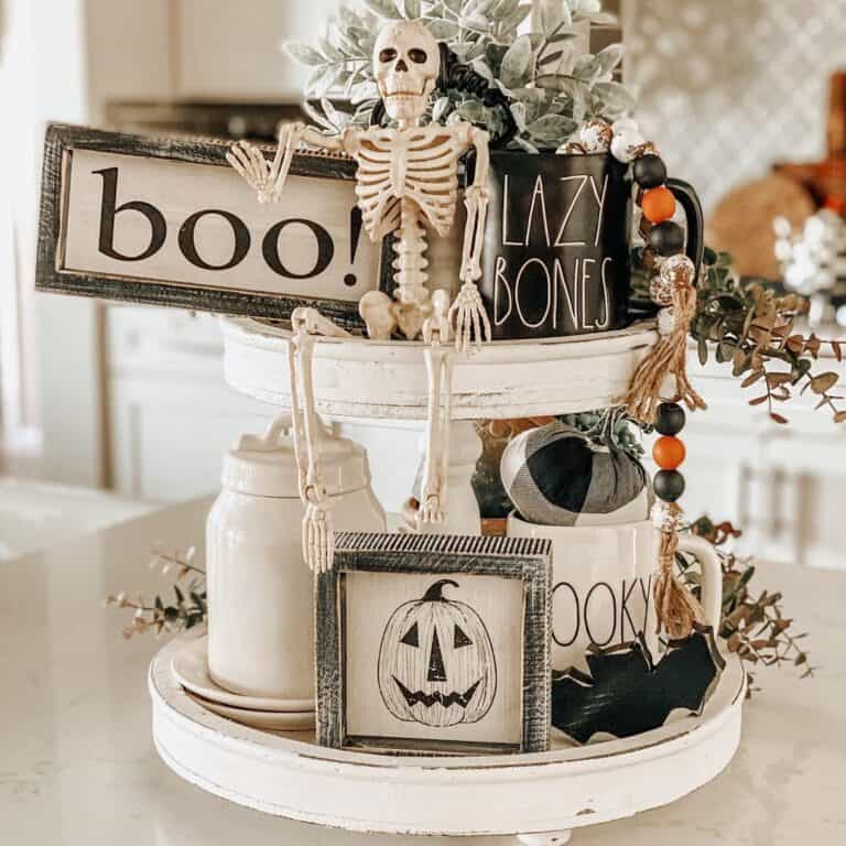 Table Stand with Black and White Halloween Decor